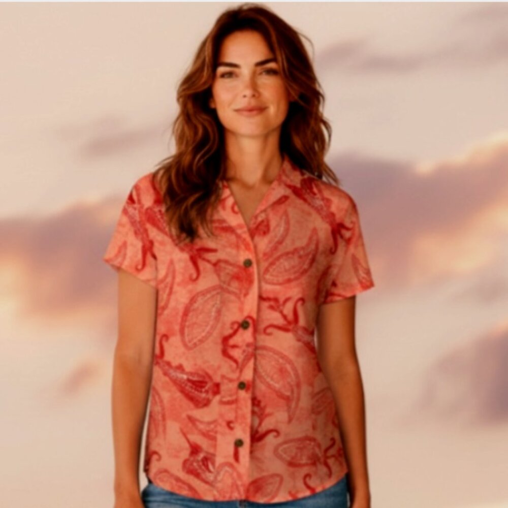 Columbia Sportswear PFG Short Sleeve Button Up Shirt‎ M Pink & Orange #232D